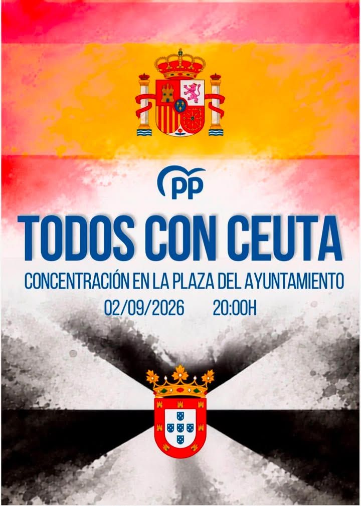 Cartel de apoyo del PP a Ceuta en la Plaza Mayor de Benavente