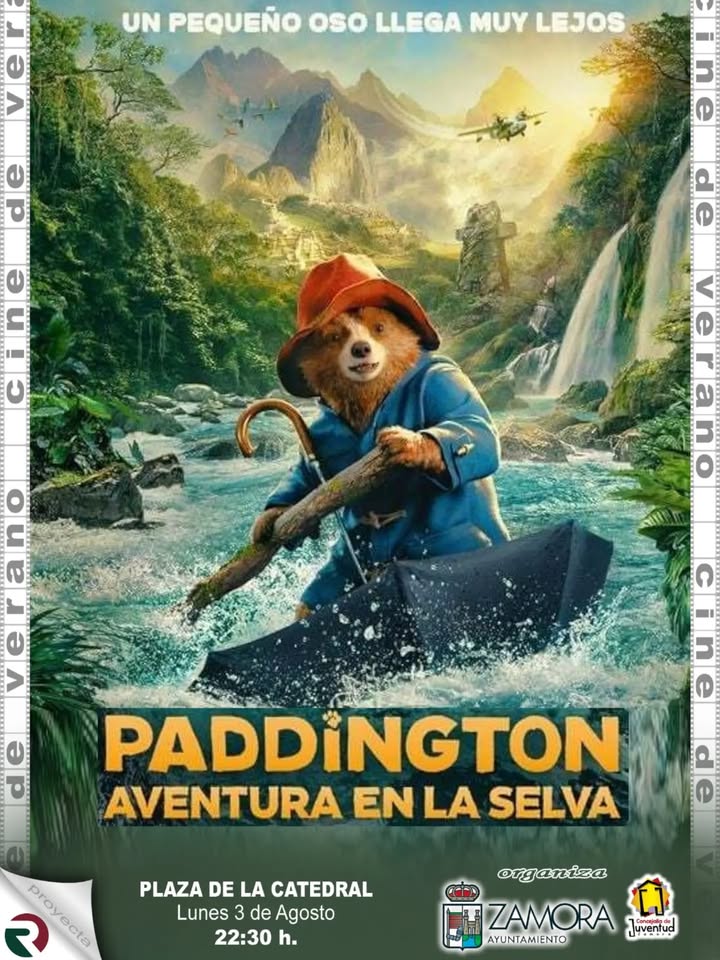Cartel de cine de verano con Paddington en la selva