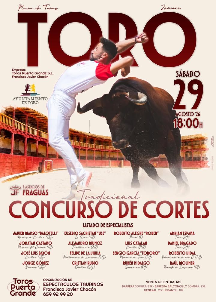 Cartel del Concurso de Cortes Tradicional en San Agustín con toros y cortadores