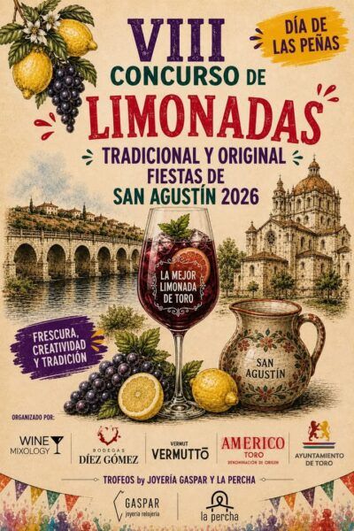 Cartel del VIII Concurso de Limonadas en Toro, con limones y un vaso de limonada.