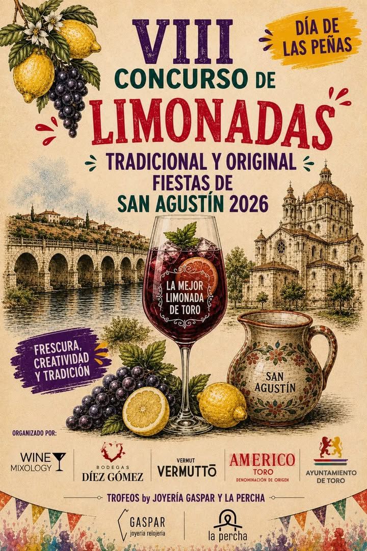 Cartel del VIII Concurso de Limonadas en Toro, con limones y un vaso de limonada.