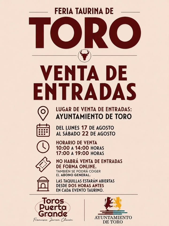Cartel de la Feria Taurina de Toro con información sobre la venta de entradas
