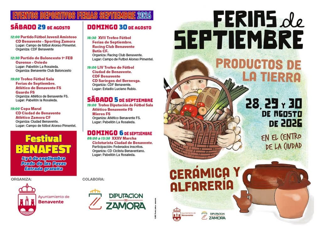 Cartel de las Ferias de Benavente con productos locales y actividades