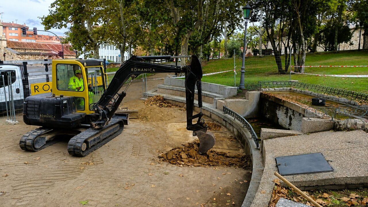 Obras de renovación en la fuente pequeña de San Martín en Zamora