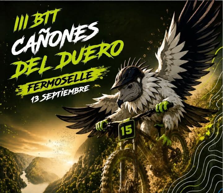 Cartel del III BTT Cañones del Duero en Fermoselle con un ciclista y un águila