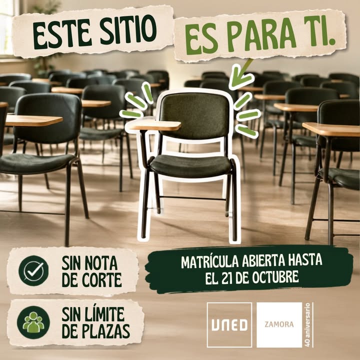 Cartel informativo sobre matrícula en UNED Zamora sin nota de corte