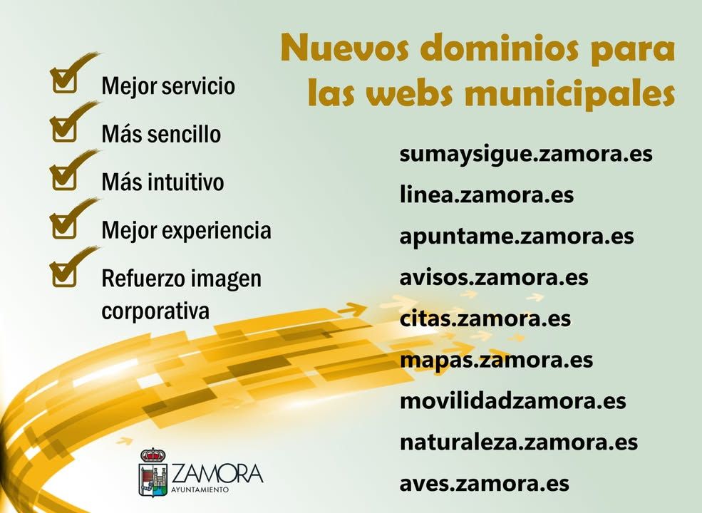 Lista de nuevos dominios para las webs municipales del Ayuntamiento de Zamora