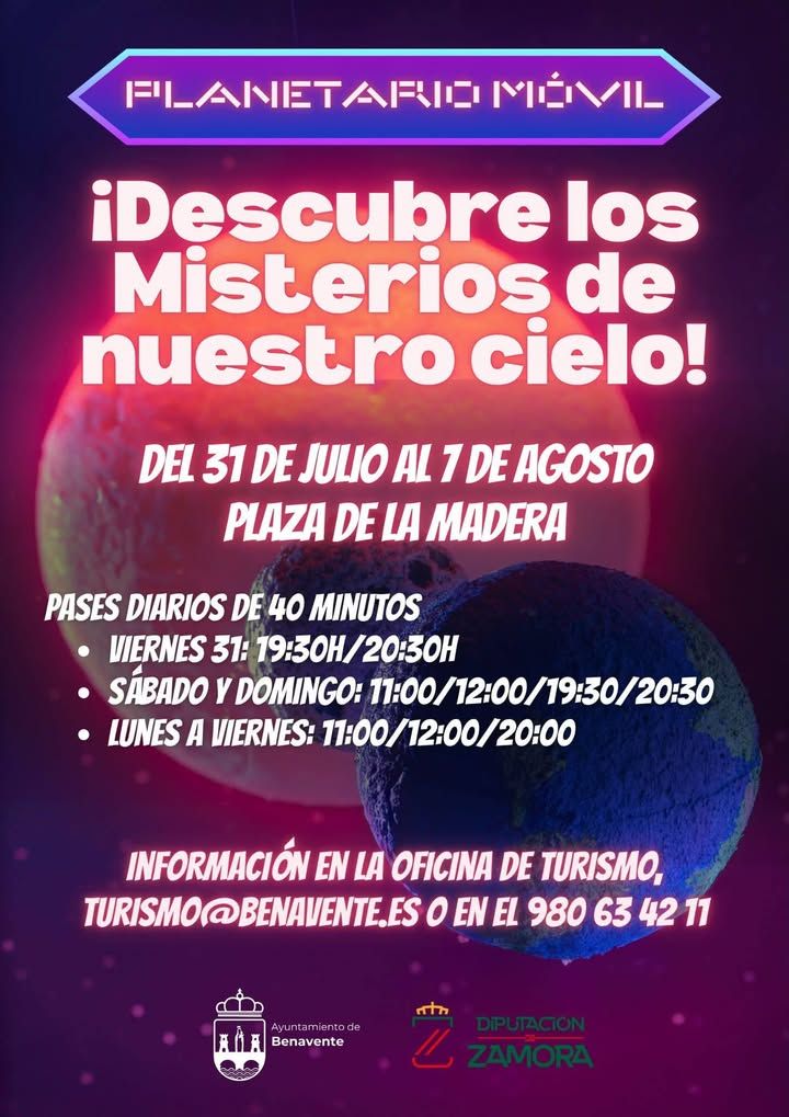 Cartel del planetario móvil en Zamora con información del evento