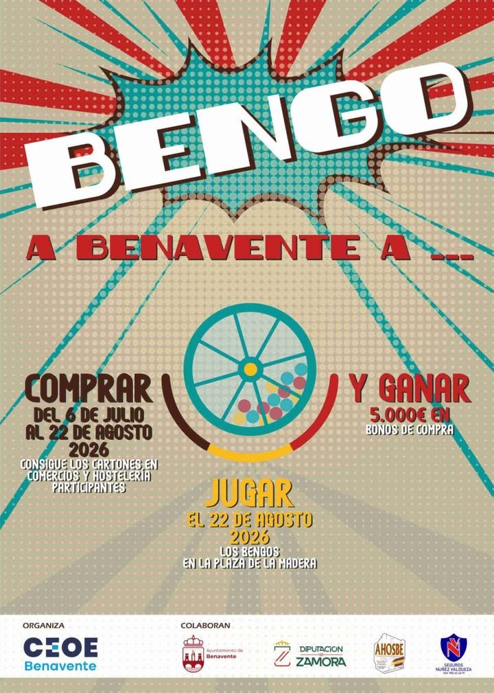 Cartel del sorteo de 5000 euros en bonos de compra en Benavente