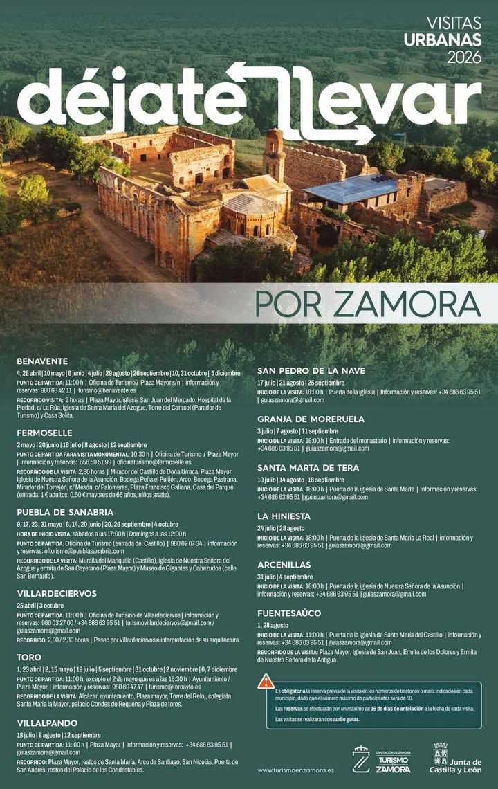 Cartel del programa 'Déjate Llevar' en Benavente con detalles de la visita guiada