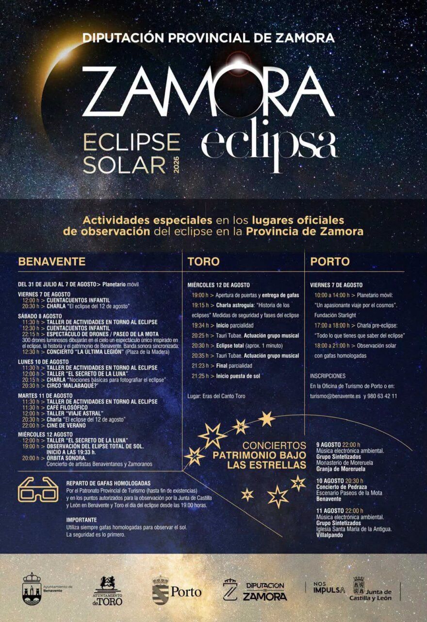 Cartel del Eclipse Total de Sol en Zamora con actividades programadas