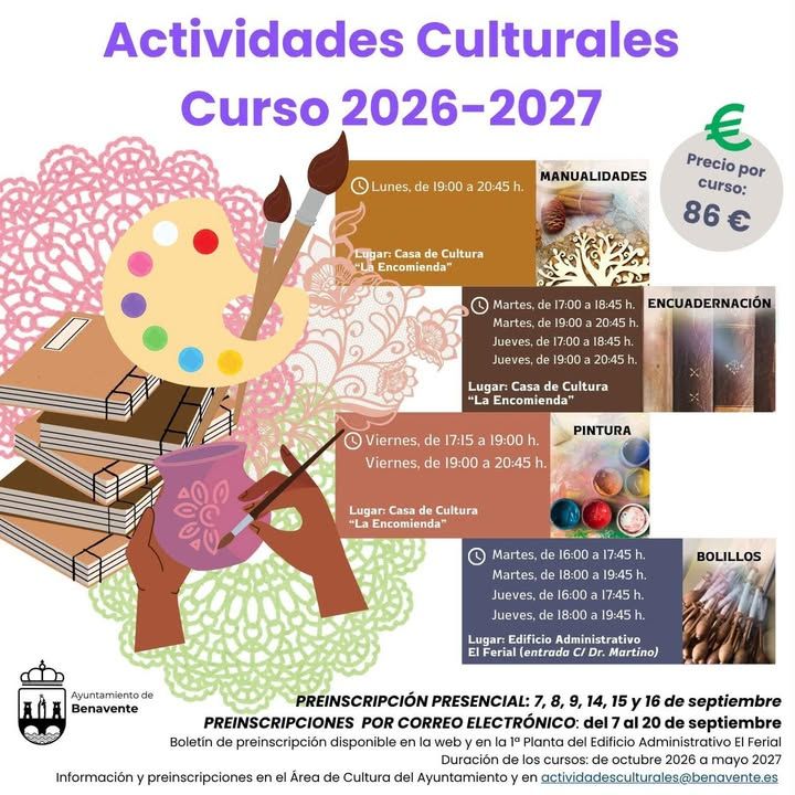 Cartel de actividades culturales municipales para el curso 2026-2027