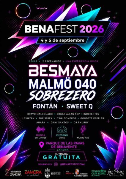 Cartel del festival Benafest 2026 en Benavente con artistas y fechas