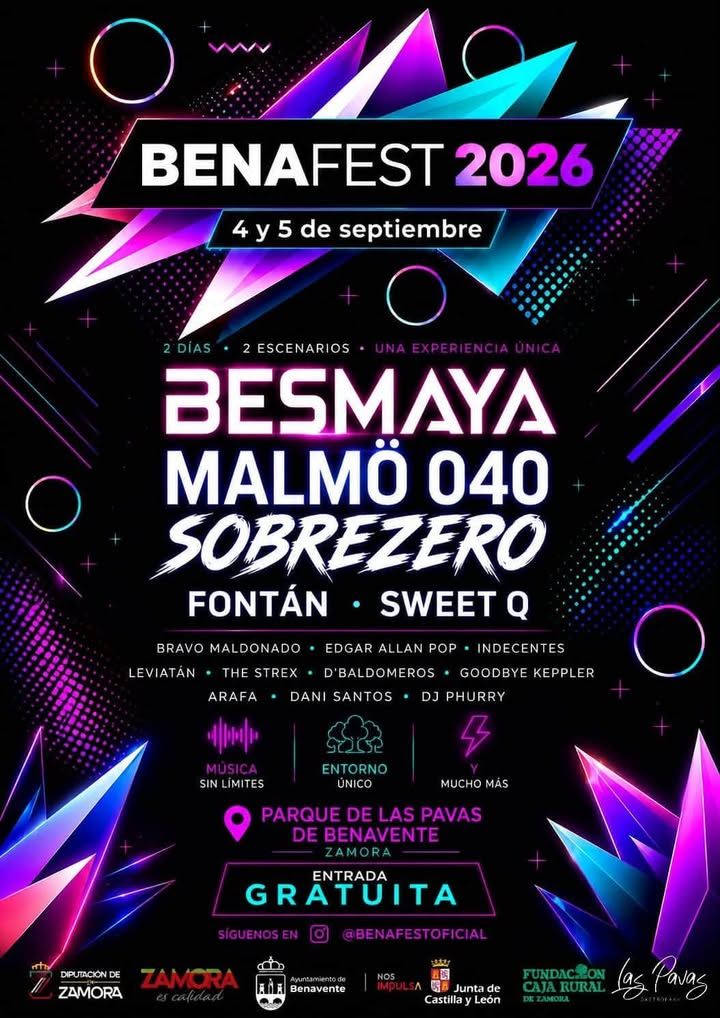 Cartel del festival Benafest 2026 en Benavente con artistas y fechas