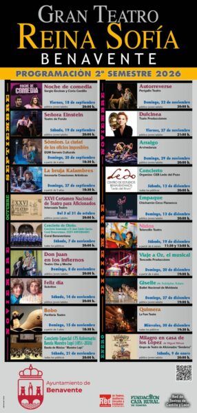 Cartel de programación del Teatro Reina Sofía en Benavente para el segundo semestre de 2026