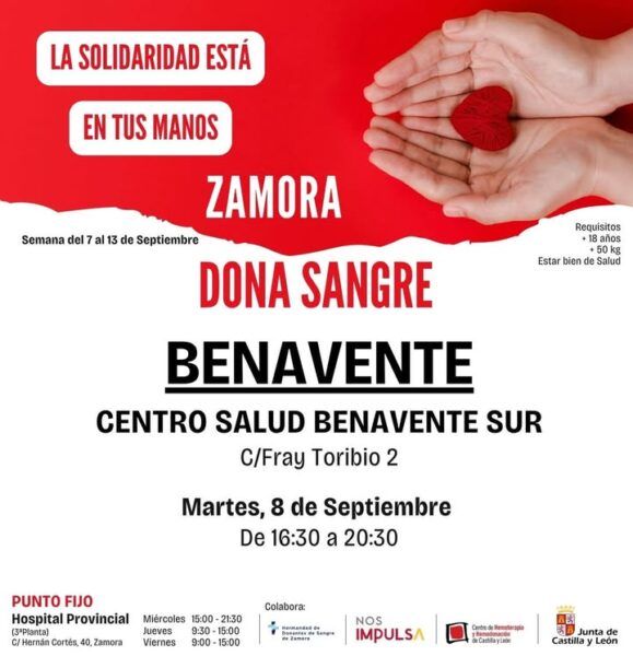 Cartel de donación de sangre en Benavente con información del evento