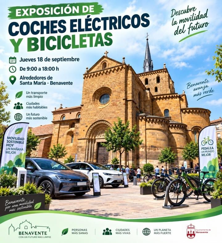 Exposición de coches eléctricos y bicicletas en Benavente