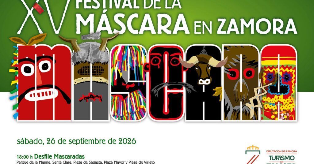 Cartel del XV Festival de la Máscara en Zamora con diversas mascaradas