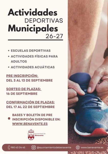 Cartel de inscripción para actividades deportivas municipales 2026-2027