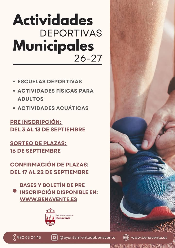 Cartel de inscripción para actividades deportivas municipales 2026-2027