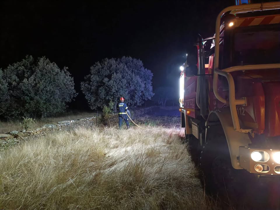 Bombero trabajando en la extinción de un incendio forestal en Las Torres de Aliste