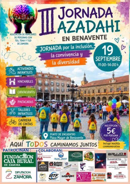 Cartel de la III Jornada Azadahi en Benavente con actividades para la inclusión y diversidad