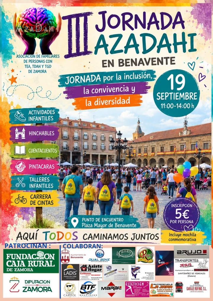 Cartel de la III Jornada Azadahi en Benavente con actividades para la inclusión y diversidad