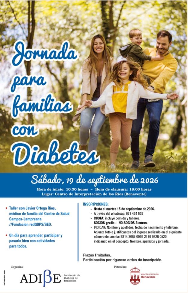 Familia disfrutando en un evento sobre diabetes en Benavente