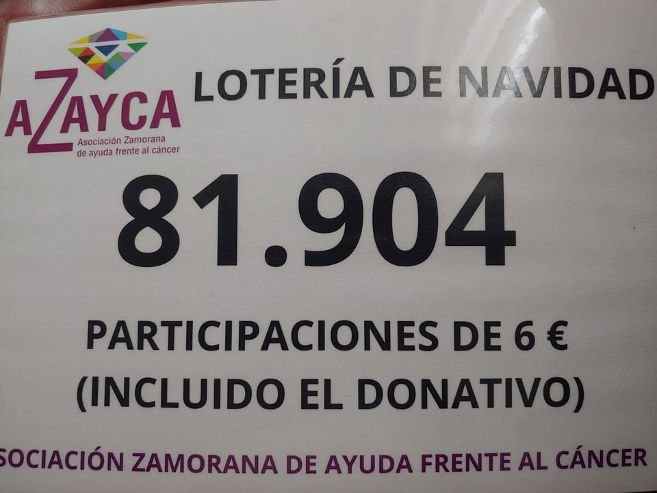 Cartel de lotería de Navidad de AZAYCA en Zamora