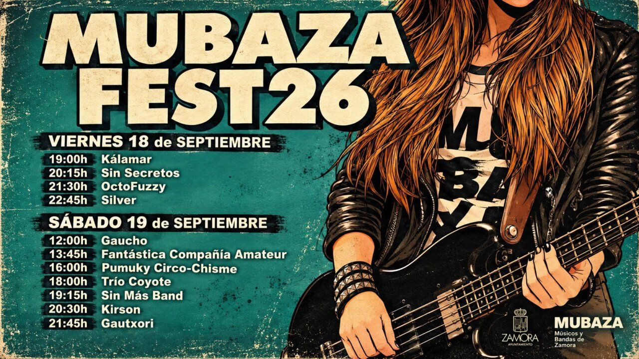 Cartel del MUBAZA Fest 2026 con bandas y circo en Zamora