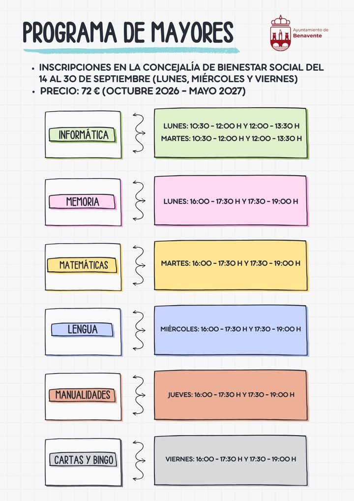 Cartel del programa de actividades para mayores en Benavente