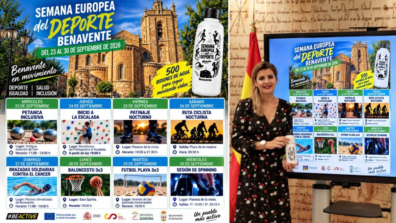 Cartel de la Semana Europea del Deporte en Benavente con actividades programadas.