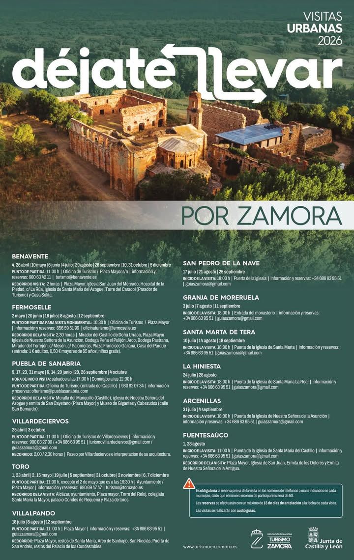Cartel de visita guiada gratuita en Benavente con detalles del evento