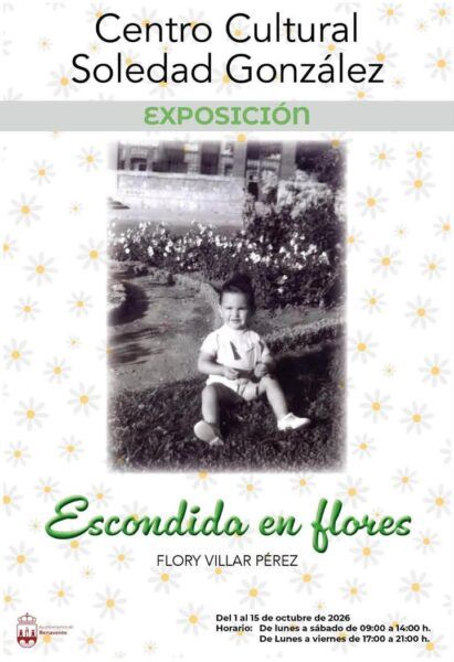 Cartel de la exposición Escondida en flores de Flory Villar en Benavente