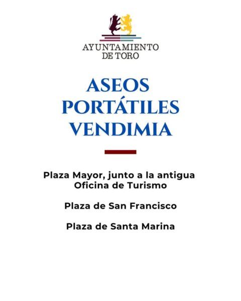 Cartel informativo sobre aseos portátiles en la Fiesta de la Vendimia en Toro
