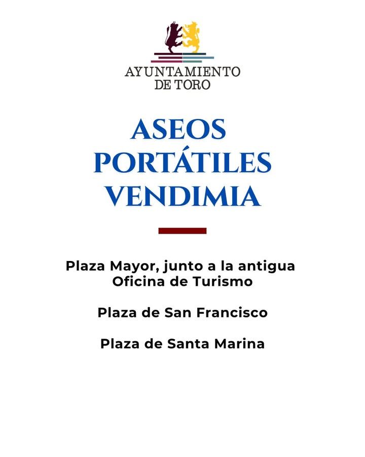 Cartel informativo sobre aseos portátiles en la Fiesta de la Vendimia en Toro