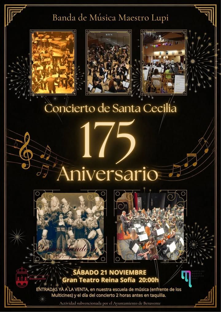 Cartel del concierto de Santa Cecilia de la Banda Maestro Lupi por su 175 aniversario.