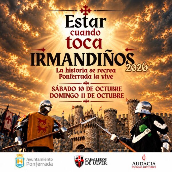 Cartel del evento Irmandiños 2026 en Ponferrada con caballeros