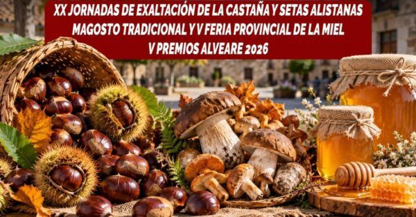 Cartel ilustrado de las jornadas de castañas, setas y feria provincial de miel.
