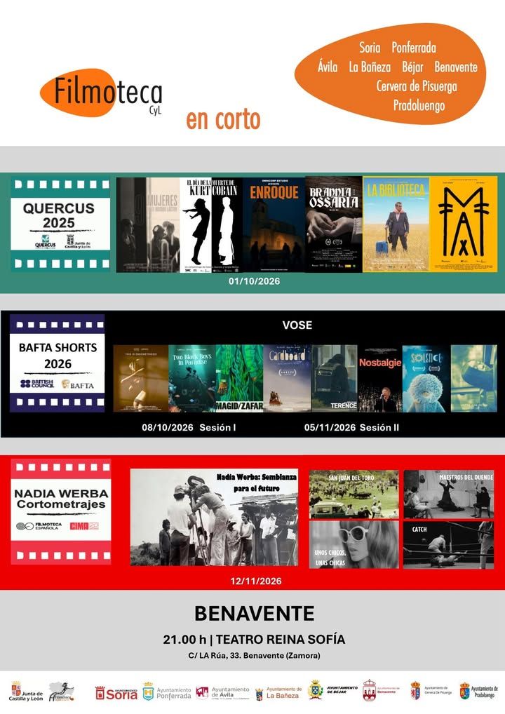 Cartel de proyección de cortometrajes BAFTA 2026 en Benavente