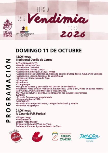 Cartel de la programación de la Vendimia 2026 en Toro