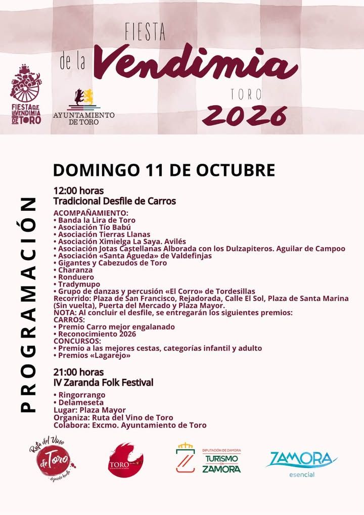 Cartel de la programación de la Vendimia 2026 en Toro